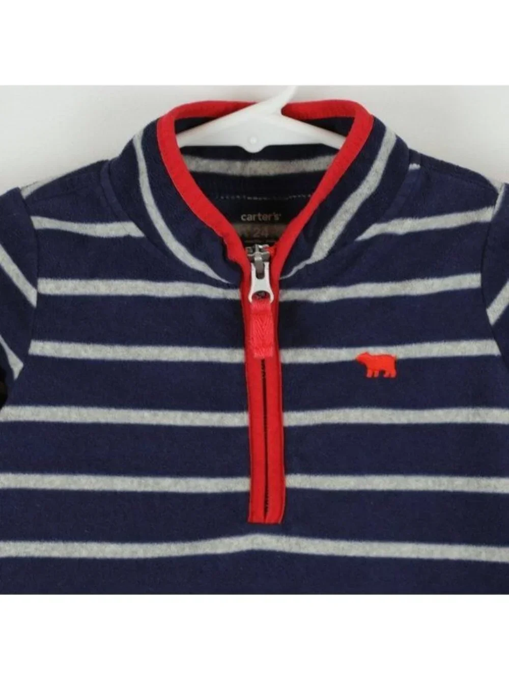Carter's Infant 24 Months Blue Gray Striped Fleece 1/4 Zip Pullover Sweater